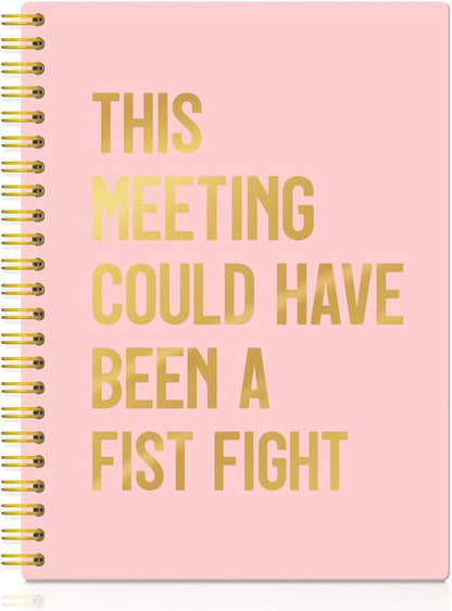 XQLZY This Meeting Could Have Been A Fist Fight Pink Gold Spiral Notebook, Funny Corporate Humor Notepad, Office Sarcastic Humor Gifts for Men Women Coworker BFF Friend, Coworker Christmas Gifts