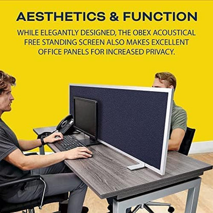 OBEX Acoustical Free Standing Privacy Screen, Cubicle Accessories Desk Privacy Panel, Desk Dividers for Office, Office Furniture Partitions Portable Sound Proof Dividers, 18" x 36", Slate