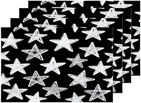Shrahala Stars Star Black White Placemats, Chalkboard Stars Table Mat Linen Burlap Washable Double-Deck Heat Insulation for Dining Table Kitchen Table Set of 4 (12 x 18 inch)