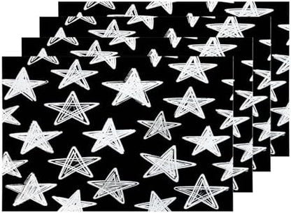 Shrahala Stars Star Black White Placemats, Chalkboard Stars Table Mat Linen Burlap Washable Double-Deck Heat Insulation for Dining Table Kitchen Table Set of 4 (12 x 18 inch)