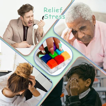 Keyboard Fidget Toy, Keyboard Fidget Keychain 9-in-1 Keyboard Decompression Button Finger Clicker Toys Stress Relief Fidget Gifts (Bright)