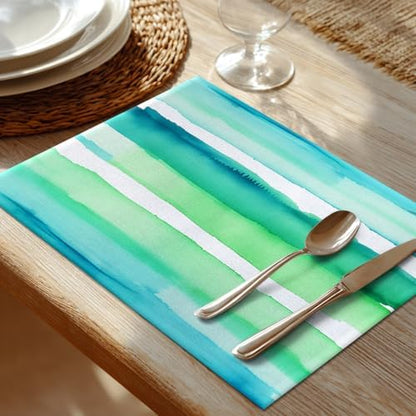 Shrahala Horizontal Stripes Watercolor Set of 8 12 X 18 Inch Linen Placemats, Soft Colorful Stripes Burlap Table Mat Washable Double Layered Heat Insulation for Indoor/Outdoor