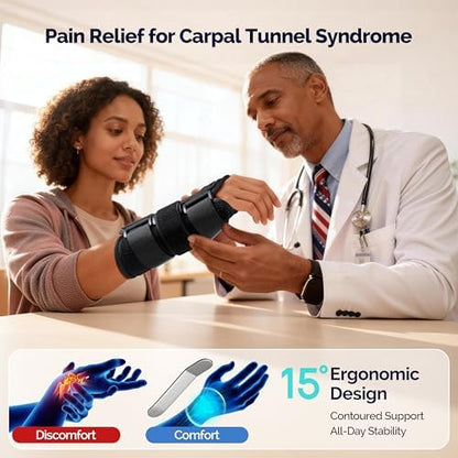 FEATOL 2 Pack Blue Black Wrist Brace for Carpal Tunnel - Pain Relief for Sprain, Arthritis, Tendonitis, Injuries, Wrist Pain, Cockup Wrist - Wrist Brace Night Support Both Hand with Removeable Splint - For Men & Women Medium/Large Size