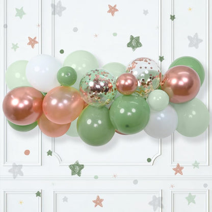 Sage Green and Rose Gold Balloons, 12 Inch Avocado Green Metallic Rose Gold Confetti Balloons, Retro Green White Balloons for Birthday Wedding Baby Shower Jungle Safari Party Decoration