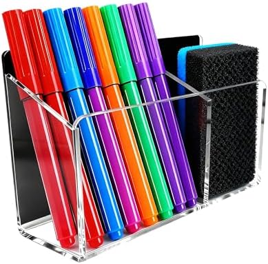 Magnetic Dry Erase Marker Holder - Non-Slip Acrylic Pen Organizer with Powerful Magnets for Whiteboard, Refrigerator, Office Desk, Classroom Supplies & Home Organization-Clear
