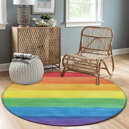 Circular Rugs Large Modern Round Area Rug Fashion Decor Mat for Home Office Rainbow Pride Pattern