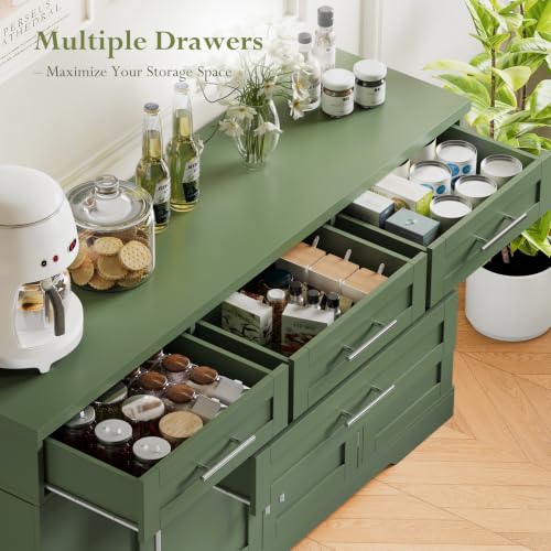 54" Sideboard Cabinet, Kitchen Buffet Cabinet with Storage, Olive Green