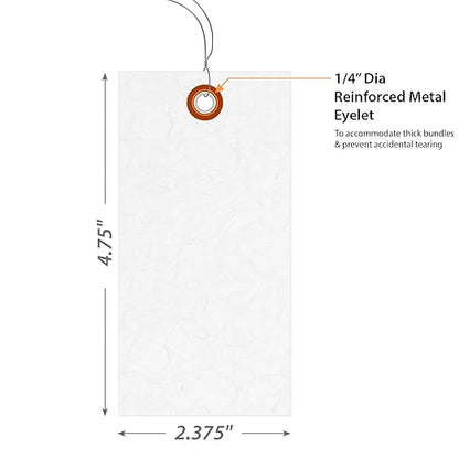 SmartSign Blank White Shipping Tags with Wire, Size #5 | 4 3/4" x 2 3/8" Tyvek, Pack of 1000, Made in USA