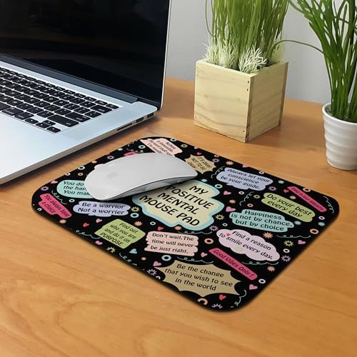 Non-Slip Rectangle Mousepad, WIRESTER Positive Mental Quotes Black Background Mouse Pad for Home, Office and Gaming Desk