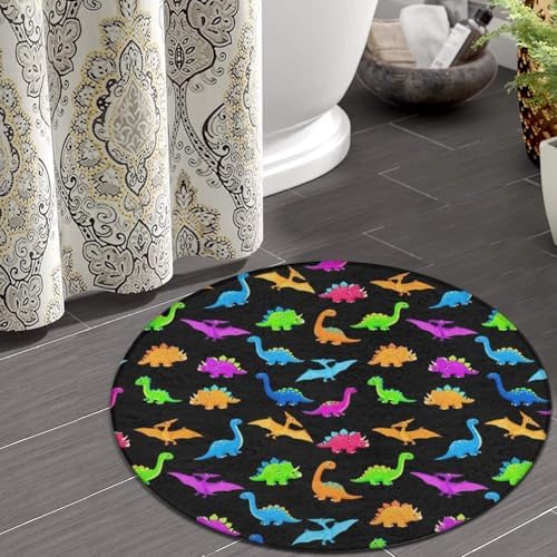 Large Machine Washable Circular Rugs, Home Decor Round Mat for Living Room Sofa Office Cute Dinosaurs, 36inch