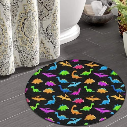 Large Machine Washable Circular Rugs, Home Decor Round Mat for Living Room Sofa Office Cute Dinosaurs, 36inch