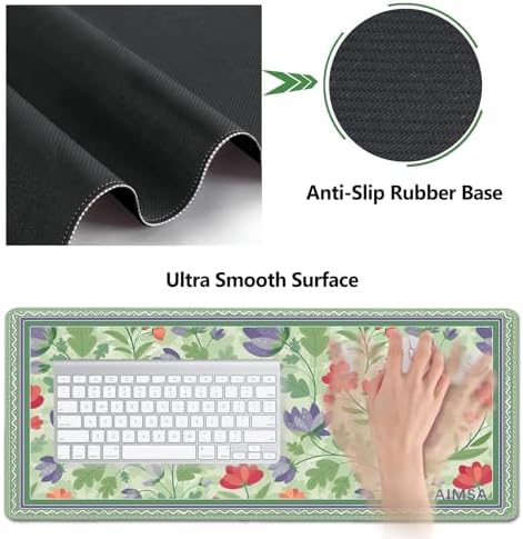 AIMSA Gaming Mouse Pad Wrist Support Set, Desk Pad +Mouse Wrist Rest +Keyboard Wrist Rest +Coaster, 4in1 Ergonomic Mouse Pad Combo for Home Office -Red Purple Flower