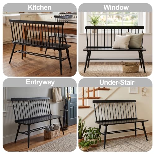 Entryway Bench, Black Dining Bench with Spindle Back