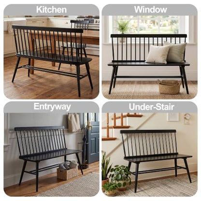 Entryway Bench, Black Dining Bench with Spindle Back