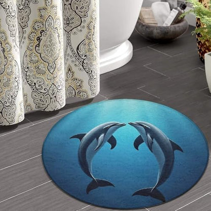 Large Home Decor Mat, Soft Round Yoga Carpet, Non Slip Machine Washable Home Office Circle Rug Ocean Sea Animal Lover Dolphin