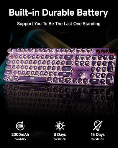 Wireless Typewriter Style Mechanical Keyboard with White Backlit, Knob