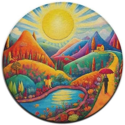 Large Round Area Rug Home Decor Modern Bathroom Rug Kitchen Office Circle Rug for Living Room Sofa Circle Cute Mat Colorful Red Cottage Landscape Art, 60inch