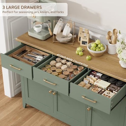 47" W Kitchen Buffet Sideboard Cabinet with Storage Drawers, Green