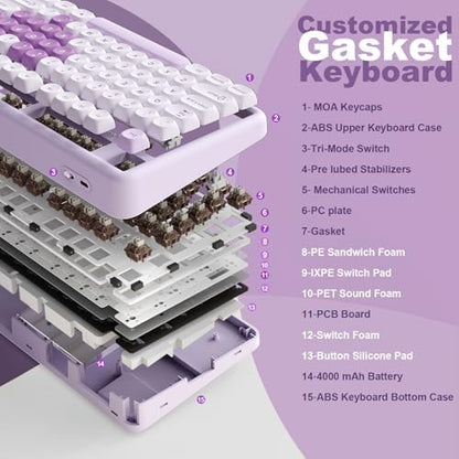 YUNZII B87 TKL Wireless Mechanical Keyboard (Purple Heart, Cocoa V2)
