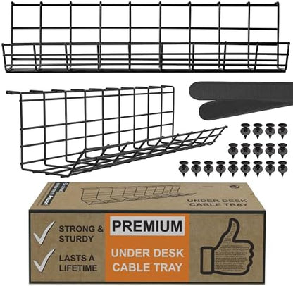 Scanfield Under Desk Cable Organizer Wire Tray, Set of 2x17 inch, Black
