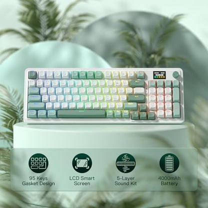 Redragon K719 PRO Wireless 95-Key Gasket Gaming Keyboard, TFT Screen & Knob