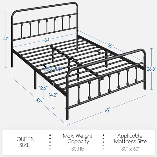 Queen Metal Platform Bed Frame, Victorian Headboard & Footboard