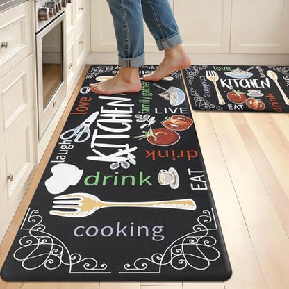 HEBE Anti Fatigue Kitchen Rugs Set of 2, Cushioned Kitchen Mats for Floor