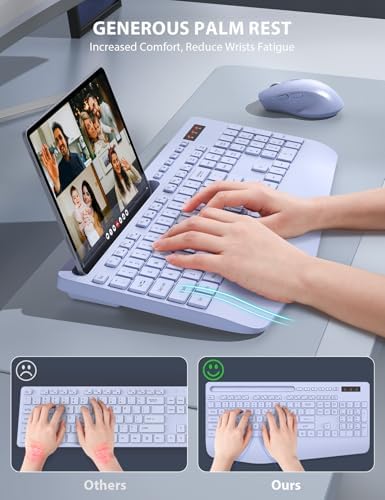 Wireless Keyboard and Mouse Combo - Full-Sized Ergonomic Keyboard with Wrist Rest, Phone Holder, Sleep Mode, Silent 2.4GHz Cordless Keyboard Mouse Combo for Laptop, Computer, PC, Mac, Windows -Trueque