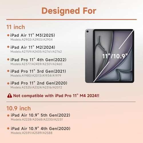 Keyboard case for ipad Air 11 inch(M2 2024)/10.9 Inch Air 5th 4th Generation & iPad Pro 11 inch (1st/2nd/3rd/4th Gen) 360° rotational case Folio Cover with Pencil Holder - Backlit Detachable-(Pink)