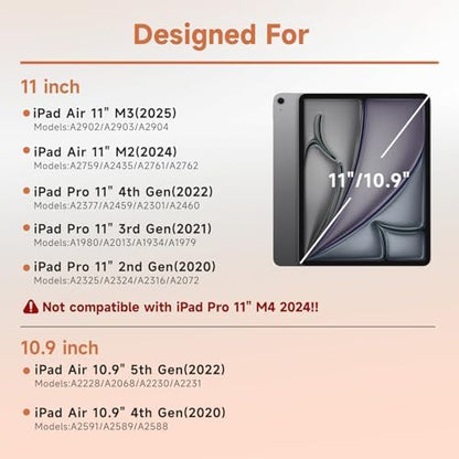 Keyboard case for ipad Air 11 inch(M2 2024)/10.9 Inch Air 5th 4th Generation & iPad Pro 11 inch (1st/2nd/3rd/4th Gen) 360° rotational case Folio Cover with Pencil Holder - Backlit Detachable-(Pink)