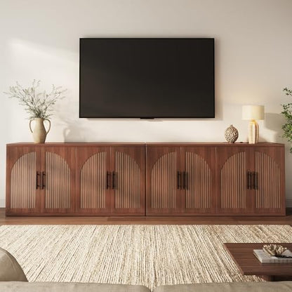 63" Fluted Buffet Cabinet, Walnut Credenza with Adjustable Shelf