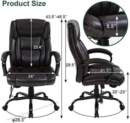 Big and Tall Office Chair 500lb Wide Seat Massage Desk Chair Ergonomic Computer Chair with Headrest Lumbar Support Armrest Rolling Swivel Chair Adjustable PU Leather Task Chair for Adults Women(Brown)