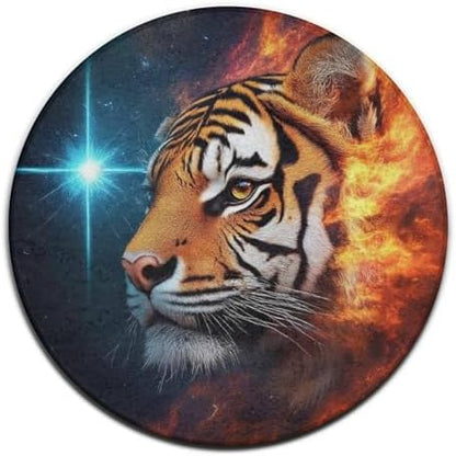 Large Round Area Rug Home Decor Modern Bathroom Rug Kitchen Office Circle Rug for Living Room Sofa Circle Cute Mat Space Fire Flame Animal King Wild Angry Tiger, 60inch