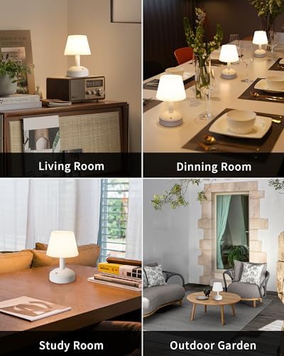 KDG White Cordless Small Table Lamp, Outdoor Shower Waterproof Desk Lamp