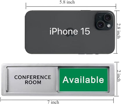 Conference Room In Use/Available Sign - Magnetic Door Slider, 7"x2" Non-Scratch Office Door Sign with Privacy Slider for Meeting Rooms, Offices, Restrooms - Silver