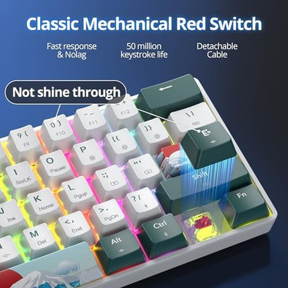 surmen Wireless Keyboard 60% Gaming Keyboard 60 Percent, Hot Swappable RGB Mini Bluetooth BT5.0/USB-C Mechanical Keyboard with Software for Windows Mac Laptop (Gateron Red, Green 61)