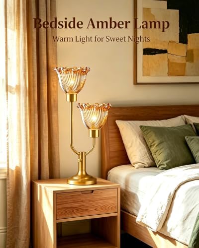 Mid Century Modern Gold Table Lamp Dimmable Vintage Glass Lamp Gift