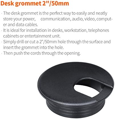 Desk Grommet 2 Inch, Plastic Desk Cord Cable Hole Cover, Black, 10 Pack
