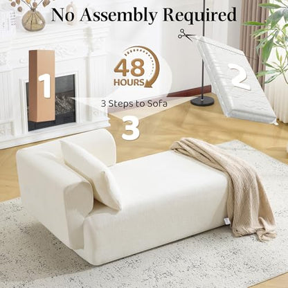 Upholstered Chaise Lounge Indoor, Boucle Comfy Fluffy Lounge Sofa
