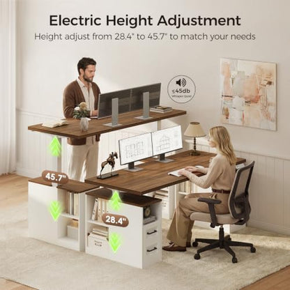 OffiGo 55 Inch Farmhouse Standing Desk with Storage Drawers, Walnut White