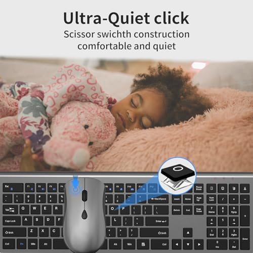 Slim Silent Full Size Wireless Keyboard Mouse Combo Space Grey