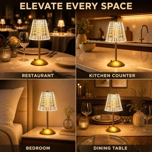 Small Gold Cordless Table Lamp Rechargeable for Kichen Countertop Dining
