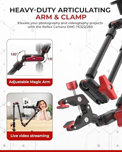 REFLEX CAMERA Metal Articulating 32" Magic Arm with Super Clamp Overhead Camera Mount – 1kg Load Capacity, Boom Arm with 1/4", 3/8" Screws Mounts - Photography, Videography & Streaming - Adjustable