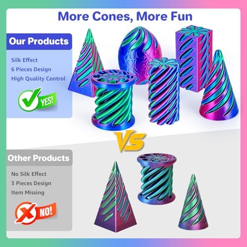 3D Printed Spiral Cone Fidget Toy 6 Pack, Impossible Passthrough