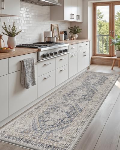 DEXI Kitchen Floor Mats Cushioned Anti Fatigue Runner Rug 24x87 White
