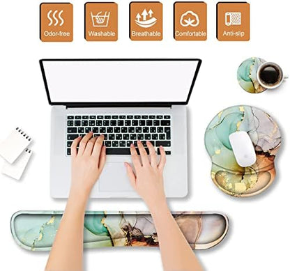 ArtSo Mouse Pad Keyboard Wrist Rest Support Ergonomic, Upgraded Cushion Mousepad Gel Memory Foam Non-Slip Rubber Base Pain Relief & Easy Typing for Home,Office, Abstract Art Marble