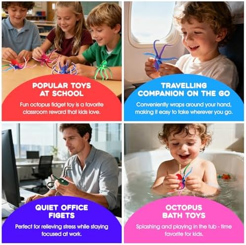 Octopus Fidget Toy with Suction Cups – Silicone Stress Relief and Sensory Play Desk Toy, Bendable Tentacles for Creative Poses, Portable Gift for Kids, Teens and Adults (1Pc-Brown)