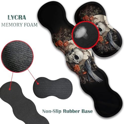 4 in 1 Mouse Pad Combo, Large Gaming Mouse Pad + Keyboard Wrist Support + Mouse Wrist Rest + Coaster, Table Pad 31.5 "x 11.8" with Memory Foam Ergonomic Wrist Pad Set, Hummingbird in Skull