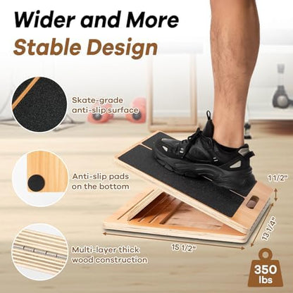 StrongTek Extra Wide Foam Balance Pad and Adjustable Wooden Slant Board Set – Enhance Stability, Flexibility, and Rehabilitation