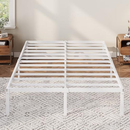 Full Size Bed Frame, 12 Inch Metal Beds with Storage Space, White